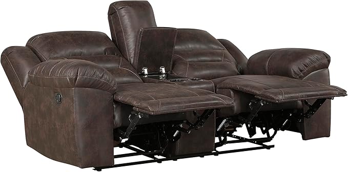 Lexicon Double Recliner Loveseat with Center Console Wall Hugger Manual Reclining Couch Textured Microfiber Upholstered Dual Reclining Love Seat Home Theater Seating Required Assembly Dark Brown