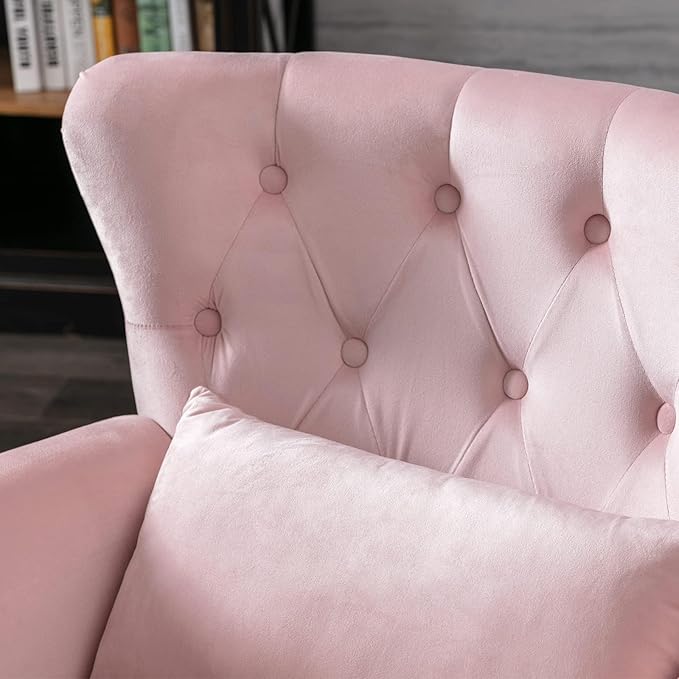 chairus Mid-Century Modern Accent Chair Comfy Tufted Single Sofa Chair Wingback Armchair with Pillow for Club Living Room Bedroom - Velvet Pink