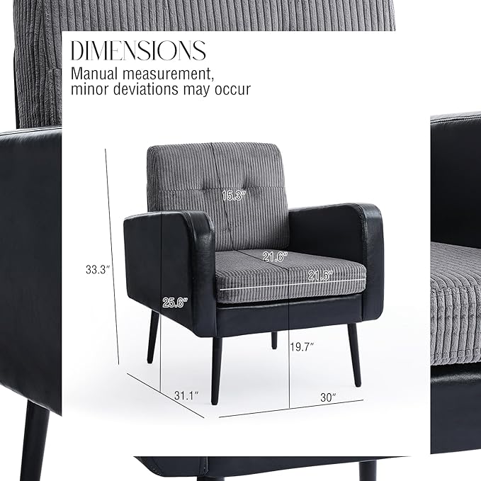 Comfy Accent Chair for Living Room Chairs Mid Century Modern Reading Chair Accent Chairs Set of 2 with Metal LegsUpholstered Arm Chair for Bedroom Office Waiting Room (Black &amp Grey2)