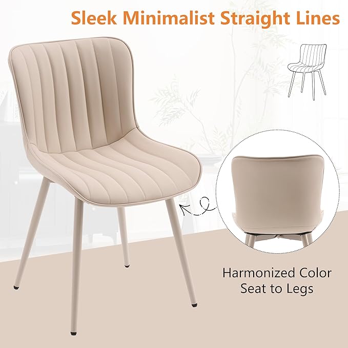 YOUNUOKE Mid-Century Modern Dining Chairs Set of 2 Cream PU Leather Upholstered Kitchen Chairs with Cream Metal Legs Armless Accent Chair for Dining Room Guest Reception Room