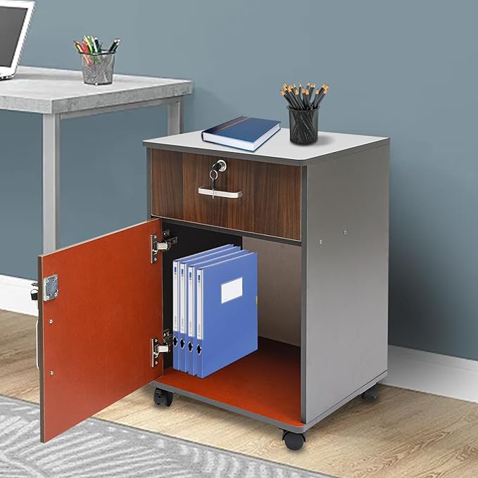 Mobile File Cabinet Rolling Printer Stand with Open Storage Shelf abric Lateral Filing Cabinet fits A4 or Letter Size for Home Office Black