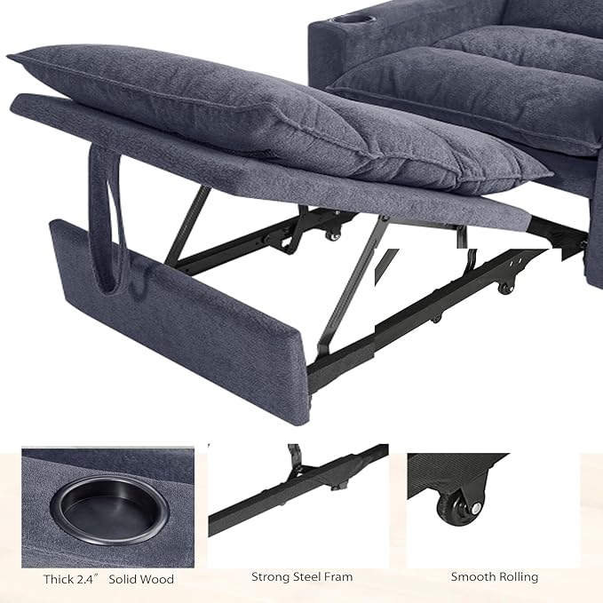 Sleeper Chair 3 in 1 Convertible Pull Out Chair Sleeper with Bracket and Cup Holder Chairs Bed Sleepers for Adults Adjustable Sofa Bed Chairs for Living Room Small Spaces Grey