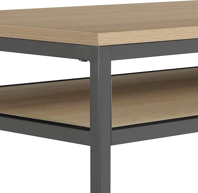 OSP Home Furnishings Modern 60-inch Woodgrain Top Multipurpose Desk Table Graphite Grey Metal Frame with Oak Top Finish