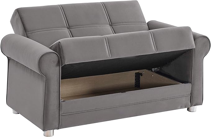Sweet Home Stores 61 Loveseat with Storage Firm Fabric 2 Seater Convertible Small Sleeper Couch Bed for Living Room or Home Office Gray