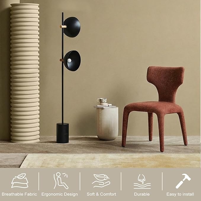 Modern Minimalist Curved Back Accent Chair - Brown Upholstered Armchair Ergonomic Design for Living Room Study Bedroom Cafe