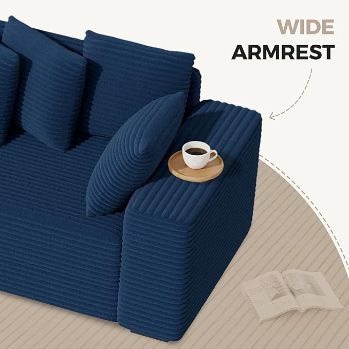 111'' Modular Sectional Cloud Couches with Chaise L Shaped Large Sleeper Couch Fluffy Corduroy with 8pcs Pillows for Living Room(Blue Left Facing Chaise)