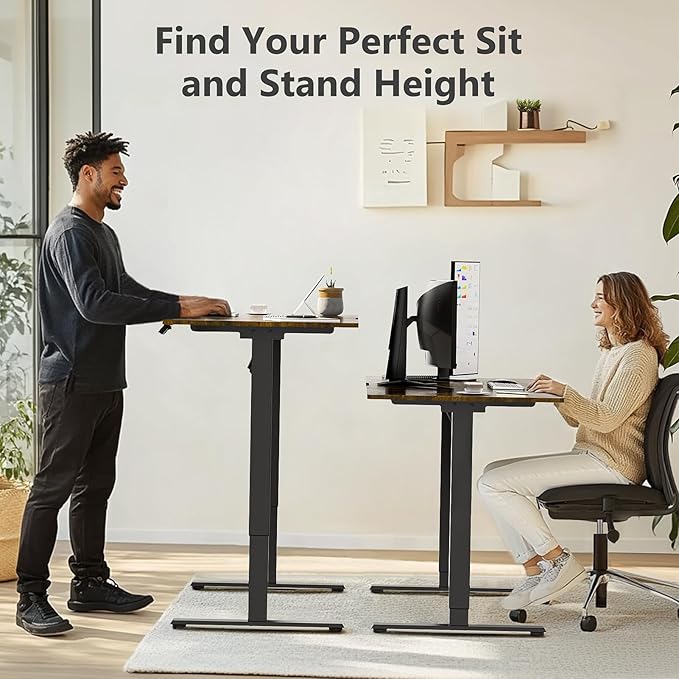 48 x 24 in One-Piece Electric Standing Desk Adjustable Height Sit to Stand Up Desk for Home Office Work &amp Study Black Frame &amp Black Desktop (2 Packages)