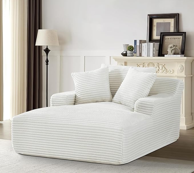 Container Furniture Chamden Oversized Chaise Lounge Chair Modern Corduroy Sofa Bed with Full Foam Cushioning Cozy Convertible Sleeper for Living Room or Bedroom Ivory
