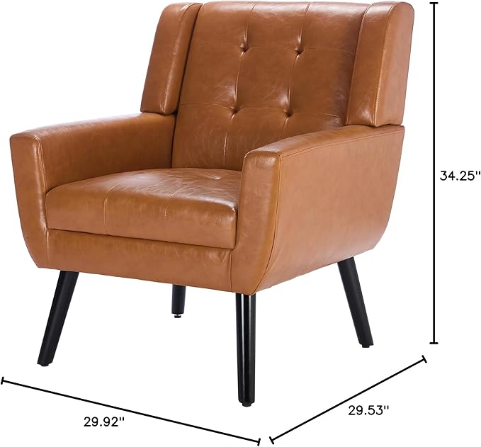 Modern Soft Leather Material Ergonomics Accent Chair Living Room Chair Bedroom Chair Home Chair with Black Legs for Indoor Home Light Brown PU