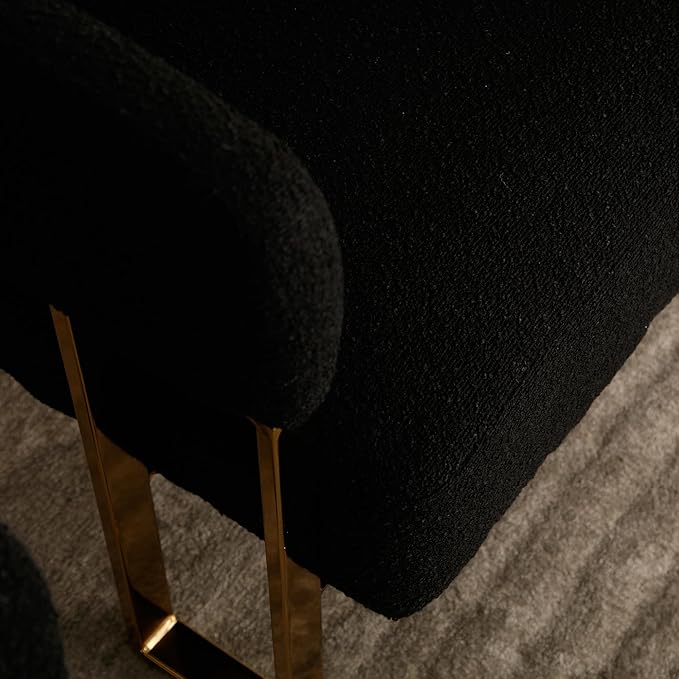 Modern Barrel Accent Chair with Golden Metal Legs Soft Sherpa Upholstered Reading Armchair Boucle Living Room Side Chair for Bedroom/Reception Room/Lounge/Office Black