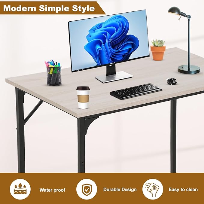 NChanmar 32 Inch Computer Desk Office Desk Gaming Desk with Metal Frame Writing Workstation for Home Office Space Saving Computer Table for Small Space (Nature) 31x19.6x29