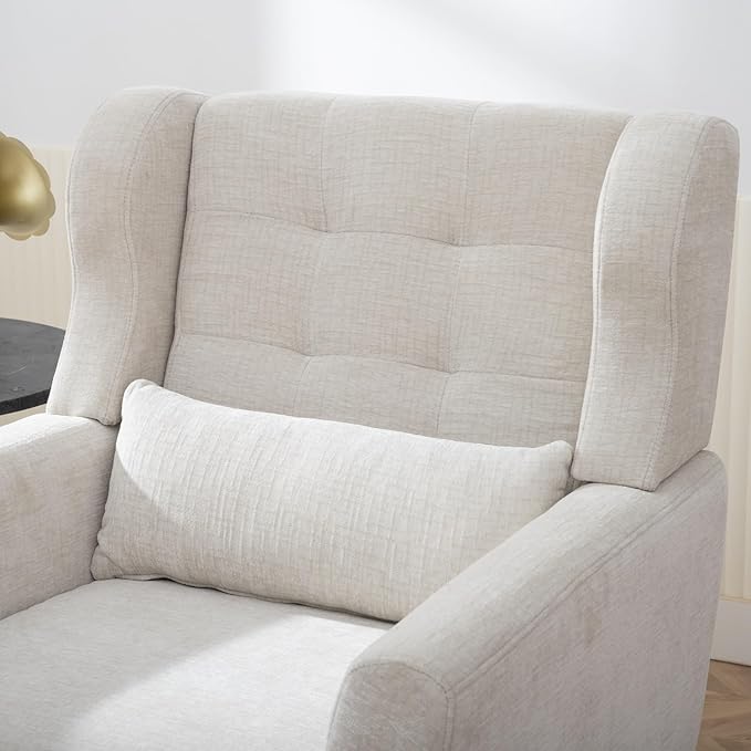 Accent Arm ChairsUpholstered Armchair for Living Room with PillowChenille Single Sofa Chairs with ArmsModern Comfy Reading Chair for BedroomSmall Spaces (Beige Set of 1)