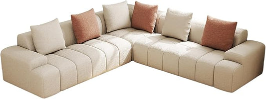 Cloud Modular Sectional Sofa Couch 108 V Shaped Chenille Fabric Memory Foam Sofa 5-Seater Couches with 6 Pillows for Living RoomApartmentBeige