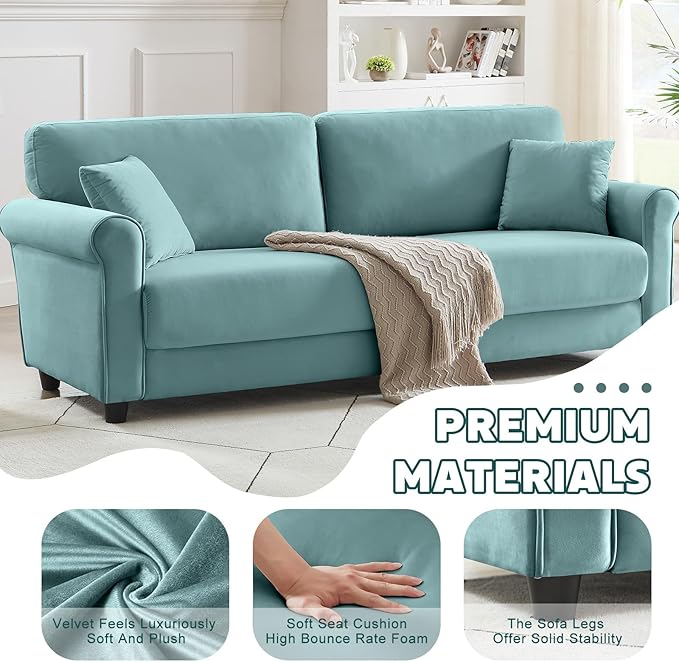 Modern Loveseat Sofa for Living RoomLove Seat with 2 SeaterVelvet Loveseat SofaSmall Couch for Living RoomBedroomOffice and Small Space(Light Blue)
