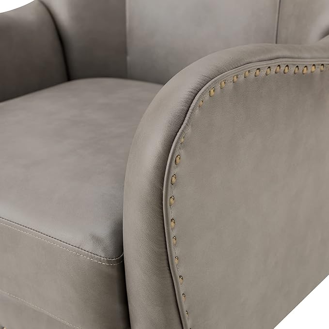 Upholstered Faux Leather Accent Chair with Black Metal Legs Comfy Armchair with Removable Cushion &amp Nailhead Trim Wingback Vanity Chair for Reading Living Room Bedroom