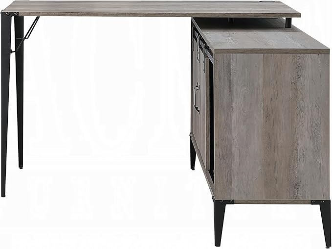 Grey Oak Sliding Barn Door Writing Desk for Spacious Home Office Maximize Workspace Cable Management