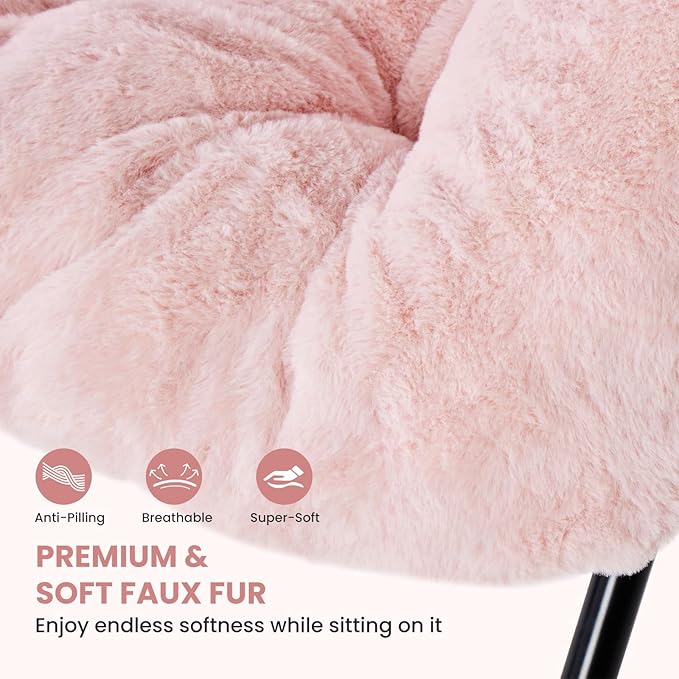 Simple Deluxe Oversized Square Moon Chair for Adults Soft Faux Fur Folding Lounge Chair with Sturdy Steel Frame Comfortable Reading Gaming Chair for Living Room Bedroom Pink