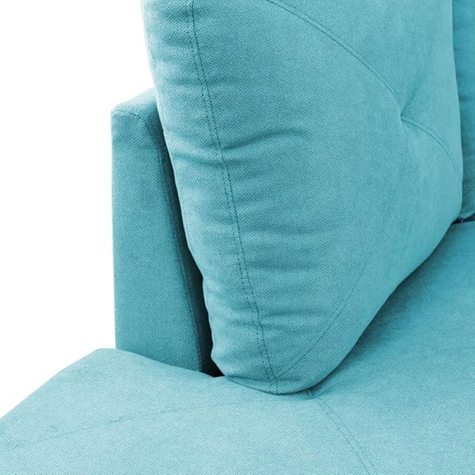 Light Blue L-Shaped 3-Piece Linen Sofa with Storage Ottoman Set Sectional Couch Sofa Set for Living Room Office Small Space