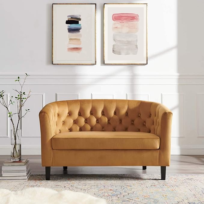 Modway Prospect Channel Tufted Performance Velvet Modern Loveseat Cognac