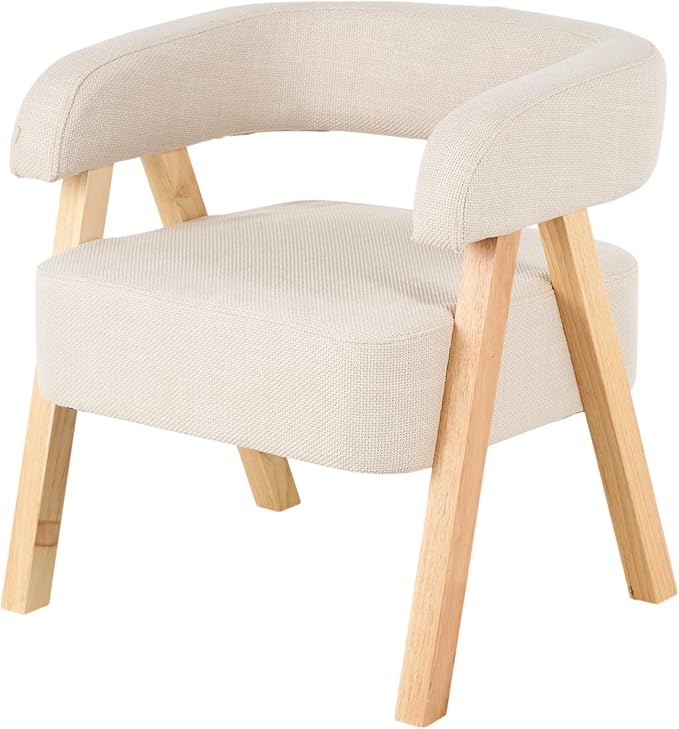 Deco 79 Polyester Living Room Accent Chair Arched Boucle Side Chair with Brown Angled Wooden Legs Corner Chair 25 x 26 x 28 Beige