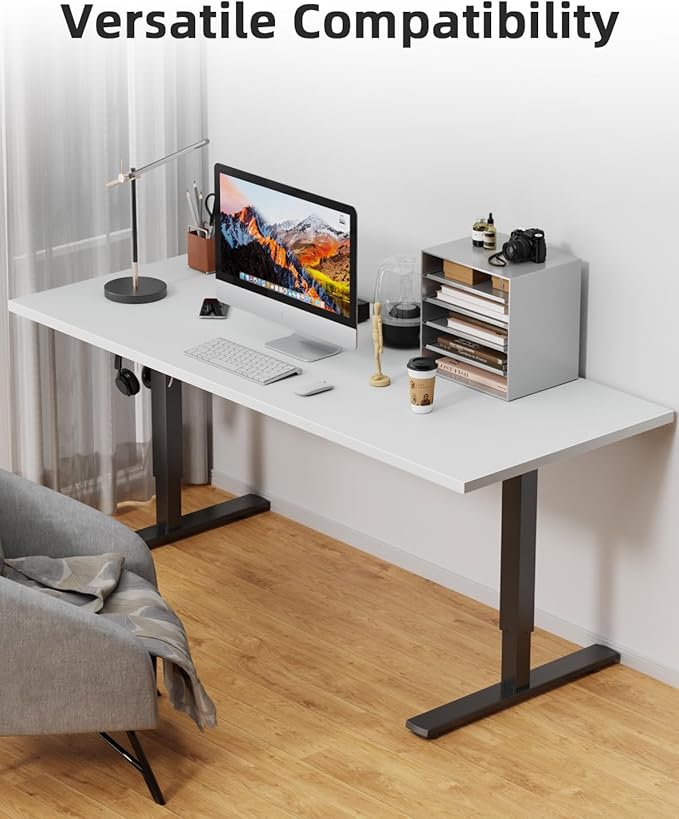 Universal One-Piece Particle Board Table Top 1 Thick Desktop for Stand Up Height Adjustable Desk Frames Home Office Tabletop Countertop DIY White-Sintered Stone White-Sintered Stone