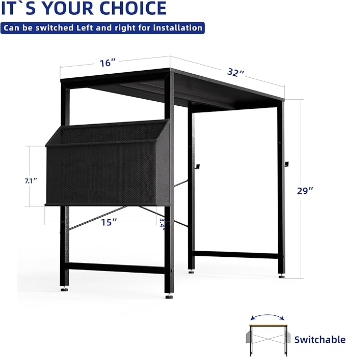 Pamray 32 Inch Computer Desk for Small Spaces with Storage Bag Home Office Work Desk with Headphone Hook Small Study Writing Table