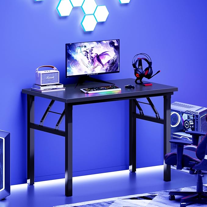 DlandHome Folding Table Computer Desk 31.5x15.7inch Small Desk Computer Desk Workstation Table for Home Office Black Desk DCAND-AC5-8040-BlackB
