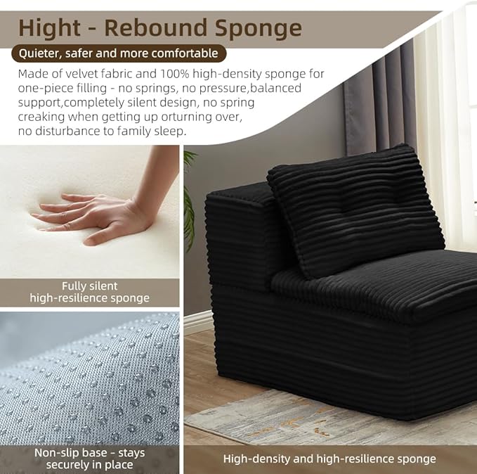 80-inch Folding futon Sofa Bed Full-Size Convertible Sleeper Couch Bed Memory Sponge Double Sofa with Comfortable Mattress Suitable for Living Room (Black Sofa Set 80'' inches+blanket)