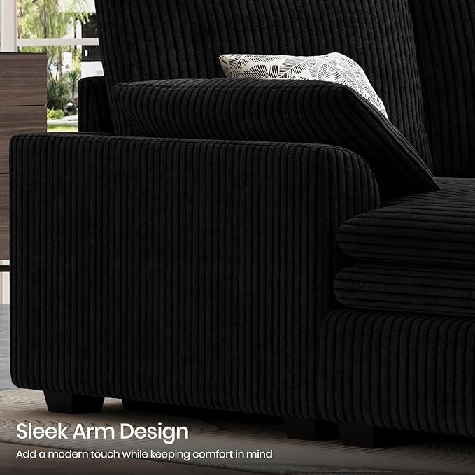 Belffin Corner Module for Large Modular Sectional Sofa Upholstered Corner Seat Part for Plush Corduroy Sectional Couches for Living Room Apartment Black