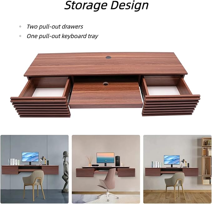 Wall Mounted Desk Floating Office Desk with Drawers Modern Wall Organizer with Pull Out Drawers for Home Office Living Room