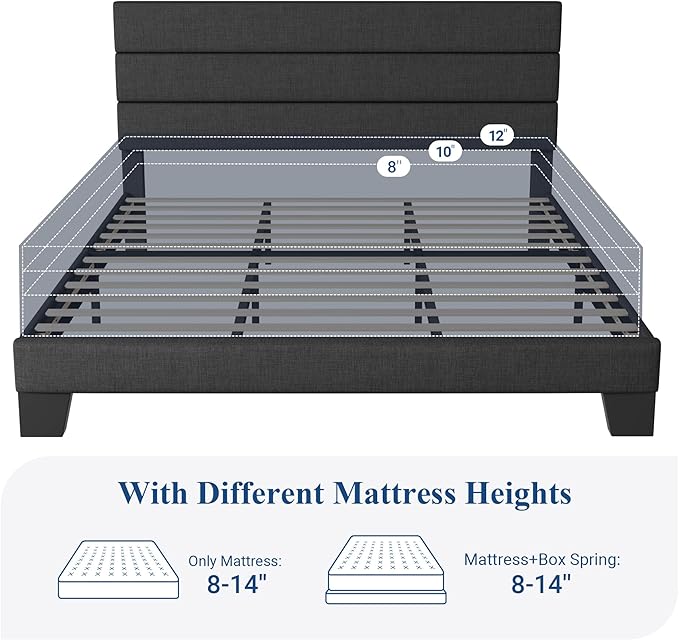 Allewie King Bed Frame Platform Bed with Fabric Upholstered Headboard and Wooden Slats Support Fully Upholstered Mattress Foundation/No Box Spring Needed/Easy Assembly Dark Grey