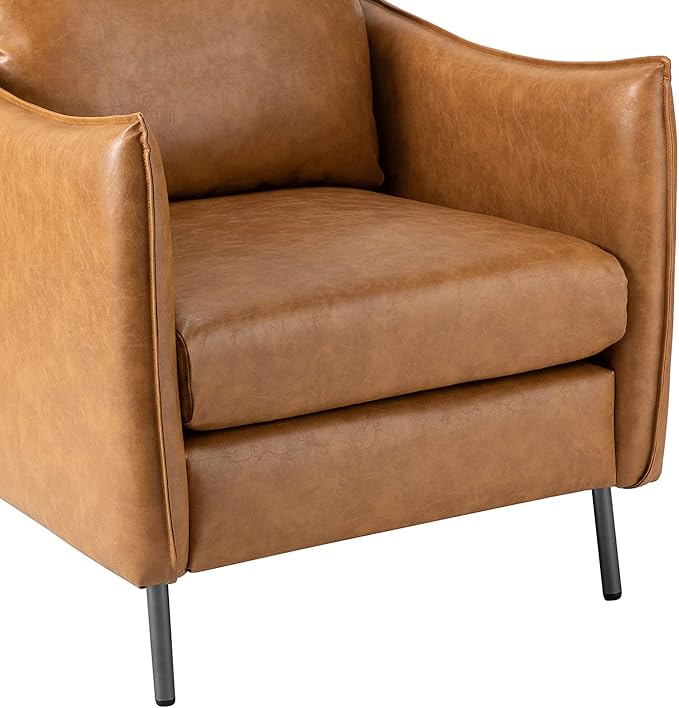 HULALA HOME PU Leather Vintage Armchair Mid Century Accent Chair Club Chairs Set of 2 Arm Chair for Living Room/Office/Bedroom/Study Camel