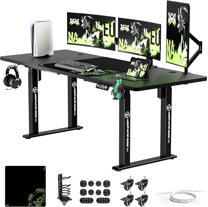 X-Win Electric Height Adjustable Standing Desk 71 x 29.5 4-Leg Ergonomic Sit to Stand for Home Office Powerful Dual Motor Work Surface Carbon Fiber Textured Black