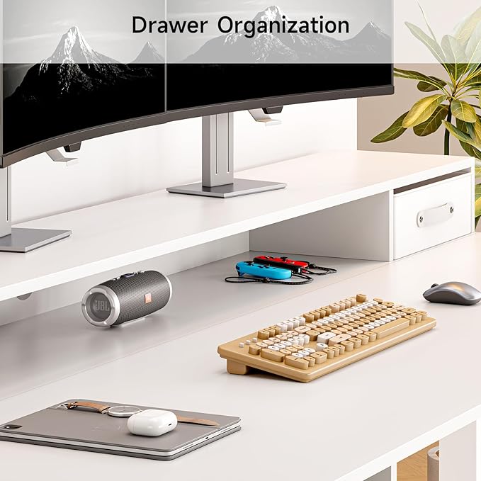 ONBRILL Standing Desk with Drawers 55x24 Inch Electric Stand Up Desk with 3 Drawers and Open Storage Shelf Adjustable Height 28-46 Inches for Home and Computer Workstation White