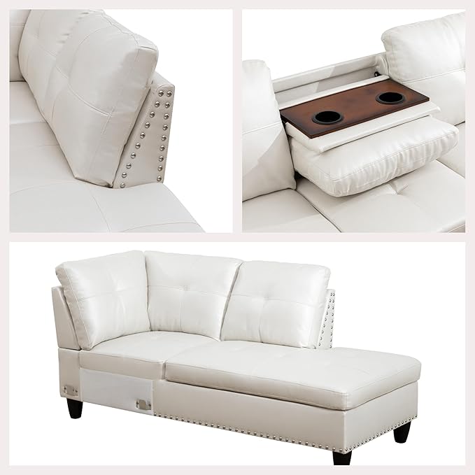 L Shaped Couches for Living Room Sectional Couch Living Room Furniture with Storage Ottoman Modular Sectional Sofa with Movable Chaise for Apartment Office White