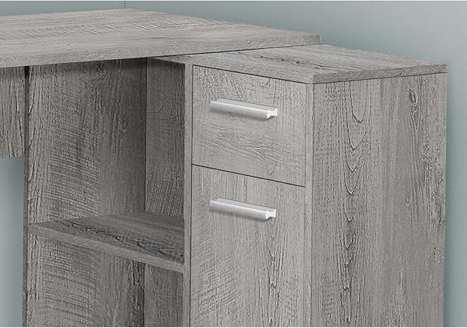 L-Shaped Corner Computer Desk - Modern Home Office Work Station with Storage Drawers Grey Laminate