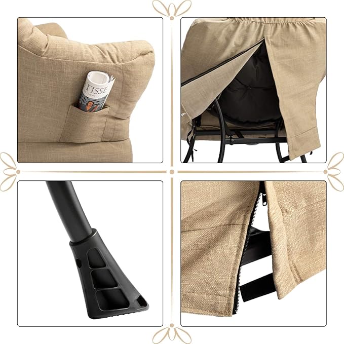 HollyHOME Lazy Chair with Foldable Ottoman Accent Comfy Lounge Armchair and Folding Footrest Stool Leisure Sofa Reading Chair and Footstool for Living Room Bedroom DormCotton-Linen Tan