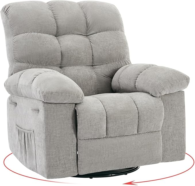 Rocker Swivel Recliner Chair for Adults - Overstuffed Comfy Soft Fabric Manual Recliner Glider Nursery Rocking Sofa Chair for Living Room(Light Gray)