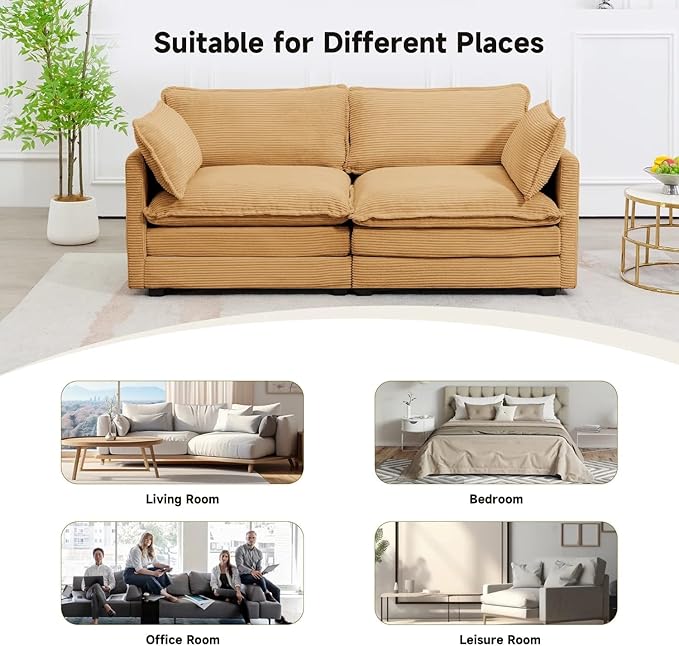 78 Loveseat Sofa for Living Room Modern 2 Seater Corduroy Sofa Couch for Bedroom OfficeYellow