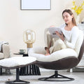 Swivel Sherpa Accent Chair with Ottoman Mid Century Modern Lounge Chair with Footrest Comfy Reading Chair with 360 Degree Metal Base for Small Space/Living Room/Bedroom White Fur