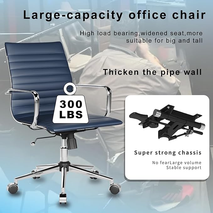 Office Chair Swivel Seat with Armrests and Wheels Comfortable Adjustable Gaming Seat for Adults Heavy Duty Work Chair for Home Office Navy 22.83in Seat