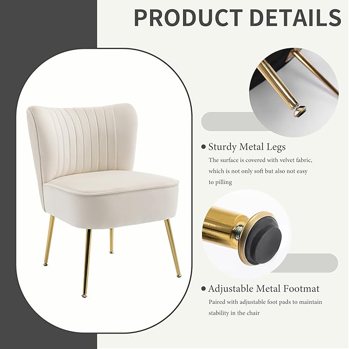 KCC Modern Velvet Upholstered Accent Chair Set of 4Mid Century Living Room Chairs with Golden LegsComfy Armless Chair Wingback Single Sofa Side Chair for BedroomBeige