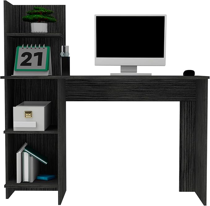 4-Tier computer deskWriting Desk with 4 shelveshome office desks with storage shelfsmall desk with storage for studyingetccorner office desks for homebedroomgaming deskWoodGrey