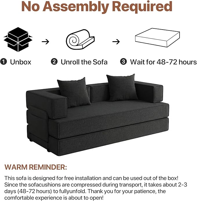 Claiks 4-in-1 Convertible Sofa Bed82 Inch Compression Sofa with Corduroy Fabric Pull Out Sleeper Sofa with 2 Pillows &amp 4 Side Pockets for Living Room Bedroom ApartmentNo Assembly RequiredBlack