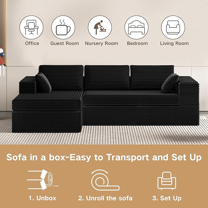 Extra Firm 108” Cloud Boneless Couches for Living RoomModular Sectional Cloud Couch with Deep Seat High-resilience Foam / Sag-resistant / Keeps its form No Assembly Required (Left-Facing Chaise） |