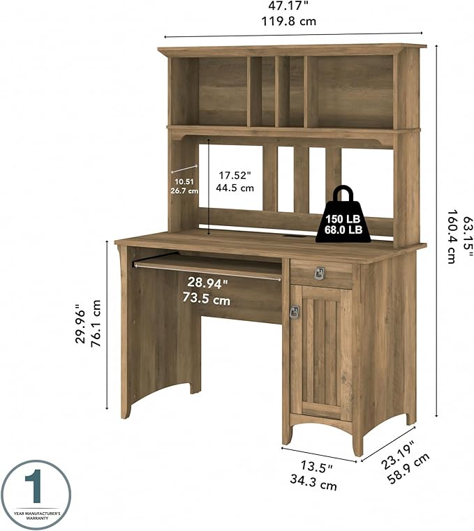 Bush Furniture Salinas Computer Desk with Hutch | Study Table with Drawers Cabinets &amp Pullout Keyboard/Laptop Tray | Modern Home Office Desk in Reclaimed Pine | Work Desk with Storage