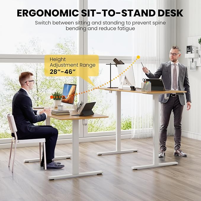 Tangkula 63 Inch Height Adjustable Electric Standing Desk Extra Large Sit Stand Desk with 3 Memory Height Settings Anti-Collision System 2 Hanging Hooks &amp Wire Holes Rising Desk for Home Offic