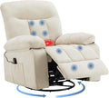 DUMOS Rocker Recliner Chair Swivel Recliner with Vibration Massage &amp Lumbar Heating 270° Rotating Chenille Fabric Recliner with footrest for Living Room &amp Bedroom Beige