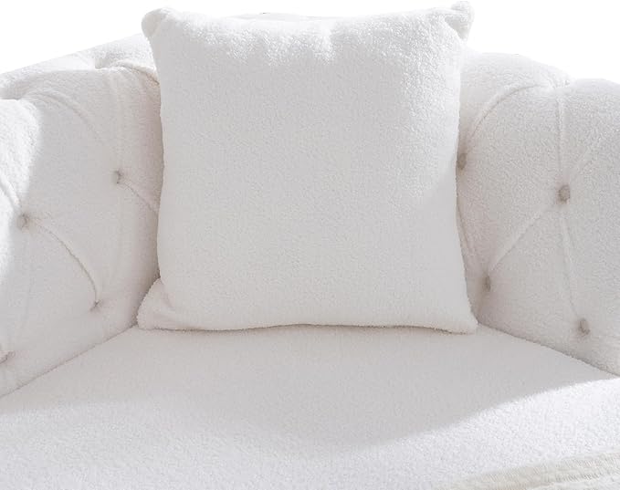 63 Loveseat Chaise Lounge Couch with 2 Pillows Upholstered Teddy Velvet Loveseat Chaise Sofa with Tufted Back Roll Arms 2-Seater Couch for Living Room Apartments Office(White)