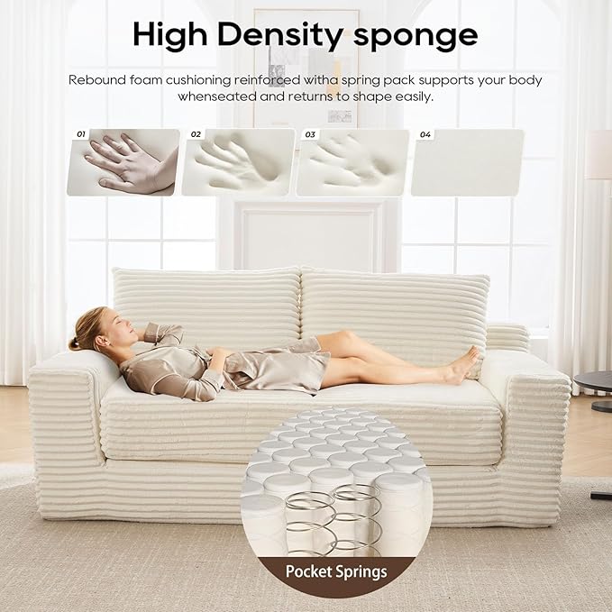 Anwick 2 in 1 Convertible Sleeper Sofa Bed 72 Corduroy Loveseat Sofa w/ 2 Pillows Oversized Chaise Lounge Chair Indoor Pull Out Couch Bed for Small Spaces/Living Room/Bedroom No Assembly (Beige)